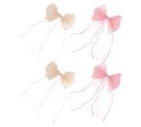 Beavorty 4pcs Chiffon Hair Bow Clip for Women, Beige and Pink Bowknot Hair Accessory Long Trailing Ribbon Bows, Flexible Metal Teeth, and Widened Nonslip Lining, for Wedding and Prom