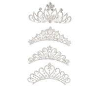 Beavorty 4pcs Girls Rhinestone Pearl Crown Hair Combs Boys and Girls Headdress for Wedding Party Photography Silver Alloy Easy to Use Elegant Design Mini Tiaras