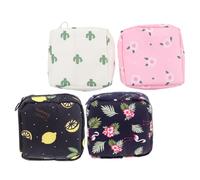 Beavorty 4Pcs Portable Sanitary Napkin Pouches Stylish Women Period Bag for Menstrual Pads Items Multi Function Nursing Mat Pouches Flamingo Flower Cactus Lemon