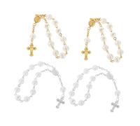 Beavorty 4pcs Rose Bead Bracelets for Handmade Baptism Rosary Finger Chains with Gold Rose Religious Keepsakes for Christening Holy Communion Wedding Mass Favors