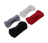 Beavorty 4pcs Winter Knitted Ear Warmer Button Headbands for Women with Bow Knot Design Elastic Soft Woolen Head Bands for Mask Comfort and Outdoor Sports