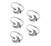 Beavorty 5pcs Cat Ornaments Ring Small Size Ring for Women Cat Watching Moon Design Fashion Jewelry
