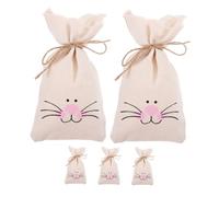 Beavorty 5pcs Easter Bunny Ears Drawstring Bags Carrot Shaped Candy Bags for Easter Egg Hunt Party Favors in Muslin Material