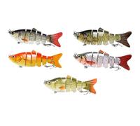 Beavorty 5pcs Life-like Fish Shape Fishing Lures with Ringing Beads, Multi-section Plastic Split-fish Baits for Fishing, for Anglers to Grab Fish Attention