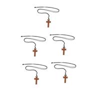 Beavorty 5pcs Natural Wooden Cross Pendant Necklace for Women Handcarved Religious Sweater Chain Jewelry Party Gift with Warm Texture and Meaningful Blessing Design