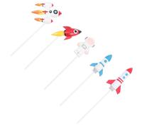 Beavorty 5pcs Resin Birthday Cake Picks Set, Rocket and Astronaut Figurine Cake Toppers for Party Decorations, Blue-white, Red-white, Red-yellow Rockets Space Theme for ’ Birthday