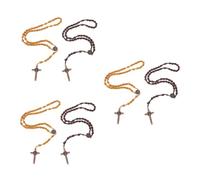 Beavorty 6pcs Handmade Wooden Rosary Beads Crucifix Pendant Catholic Prayer Beads for Men Women Religious Presents Cross Necklace