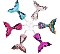 Beavorty 6pcs Mermaid Tail Keychains with Sequins, Pastel Pink, Deep Purple, Iridescent Rainbow, Rose Red, Pink and Lake Blue, Decorative Key Hanging Ornaments for Mermaid Birthday Party