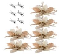 Beavorty 6pcs Poinsettia Artificial Flowers with 6 Clips for Christmas Tree Flower Decorations, Versatile Use and Sturdy Pvc and Silk Cloth Ornaments for Shopping Malls and Wedding Party