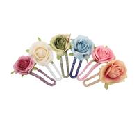 Beavorty 6pcs Simulated Rose Flower Hair Clips with Nonslip Duckbill Design Lightweight Floral Barrettes for Women Secure Hold Wedding Party Accessories in Purple Green Blue Yellow Pink