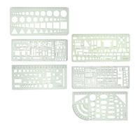 Beavorty 6pcs Template Ruler Drawing Templates Green Plastic with Different Geometric Patterns and Fractional Measurement for Building Form-Work and Home Use Suitable for People of Ages