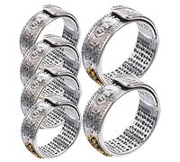 Beavorty 6pcs Vintage Metal Finger Rings with Decorative Scriptures for Unisex Retro Chinese Style Wealth Ring Jewelry Comfortable Fit for Men Women