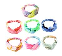 Beavorty 7Pcs Tie Dye Elastic Headbands for Soft Stretchy Cross Knot Hairbands Moisture Absorbing Non Fade Bands for Sports Yoga Makeup and Everyday Wear
