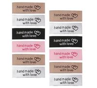 Beavorty 80pcs Handmade Apparel Sewing Labels with Double Heart Design, Polyester Clothing Tags in Pink, Black, White Chocolate Colors for DIY Garment Decoration and Clothing Collar