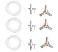 Beavorty 9pcs Fish Tank Oxygen Pump Distributor Set, Stainless Steel Connector Crystal Three-way and Flexible Hose, Aquarium Air Pump Accessory for Betta Fish Breeding Tanks