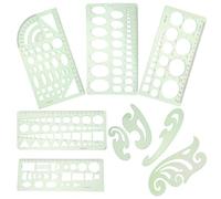 Beavorty 9pcs Geometric Ruler Set with Circle and Oval Plastic Stencils for Drawing and Drafting, Reusable Technical Templates for Artists, Architects, and Office Use