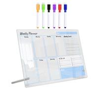 Beavorty Acrylic Dry Erase Memo Board 9pcs Set with 2 X 7cm Push Pins and 6 Whiteboard Markers, Desktop Planning and Reminder Board for Office and Home Use