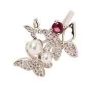 Beavorty Adjustable Pink Butterfly Pearl Ring for Creative Open Finger Jewelry with Shining Decorative Design Chic Cosplay and Wedding Accessory for Women