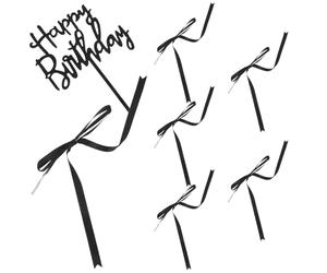 Beavorty Black Bow Cake Toppers for Birthday Party Decorations, Acrylic Bow Cupcake Picks with Easy Application and Photo-ready Design, Stylish Dessert Table Accessory for Birthday Parties
