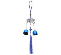 Beavorty Blue Evil Eye Elephant Car Pendant Wind Chime with Tassel, Feng Shui Rear View Mirror Decoration for Protection and Luck, Metal Hanging Ornament for Car Interior and Garden