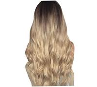 Beavorty Brown Ombre Long Curly Wig Blunt Bangs Fashion Hair Wig for Women for Daily Wear and Parties
