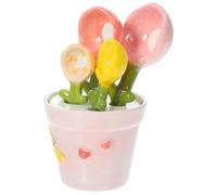 Beavorty Ceramic Flower Measuring Spoons Set for Baking 4 Pieces with Base, Household Kitchen Measuring Tools for Sugar Salt Dessert, Cute Petal Design