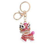 Beavorty Chinese Style Lion Keychain Pendant with Sparkling Rhinestones Sturdy Alloy Car Keychain and Bag Charm Rotating Large Lion Head Decorative Accessory for Wallets Handbags and Cars