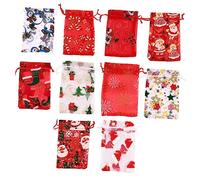 Beavorty Christmas Drawstring Bag 50pcs Organza Storage Pouches Santa Snowflake Theme