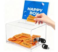 Beavorty Clear Acrylic Business Card Box with Lock & Sign Holder | Transparent Suggestion Box for Office & Exhibition | Secure Ballot Ticket Raffle Charity Donation Collection Case