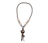 Beavorty Coconut Shell Pendant Necklace Handmade Beach Flower Boho Ethnic Beaded Long Necklace for Women Unique Lightweight Jewelry for Daily Wear Natural Wood Beads Design