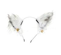 Beavorty Cosplay Fox Ears Hair Band Plush White Foxes Ear Headwear with Bell for Women Party Costume Accessory and Stylish Headband for Halloween and Carnivals
