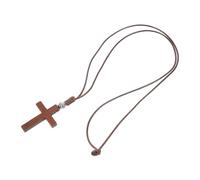Beavorty Cross Necklace for Men and Women Handwoven Light Brown Religious Pendant Versatile Long Chain for Baptism First Communion Christmas Spiritual Wood Cross Charm