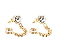 Beavorty Crystal Cuff Studs Golden Business Cuff Links Simple Style Lightweight Environmental Copper Chain Shirt Accessories for Men Formal Events and Everyday Wear