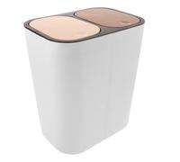 Beavorty Dual Compartment Plastic Trash Bin with Press Lid, White Kitchen and Bathroom Waste Can for Dry and Wet Separation, 1pcs Kitchen Recycling Garbage Container with Lid