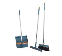 Beavorty Dustpan and Brush Set with Shower Squeegee Blue Stainless Steel Pp TPR Comfortable Handles for Home Cleaning Bathroom and Tile Floor Water Stain Removal