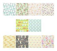 Beavorty Easter Egg Decorative Cloth Cotton Quilted Fabric Bundle 10Pcs Fat Quarter Squares for Easter Crafts Patchwork Quilting 9.8X9.8 Inches