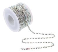 Beavorty Electroplated Metal Rhinestone Claw Chain Trim 3mm Ss12 Silver Base White Ab Color 10m Roll DIY Sewing Decorative Alloy Chain for Wedding Party Craft Embellishment