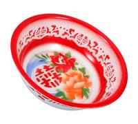 Beavorty Enamel Mixing Bowl Large Vintage Kitchen Basin 36cm Thickened Red Flower Pattern Double Happiness Enamelware Wash Basin for Food Prep and Salad