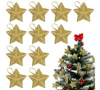 Beavorty Gold Glitter Star Ornaments, 30 Pcs Mini Gold Glitter Star Pendant 2In Xmas Tree Ornament with Hanging Rope for Christmas