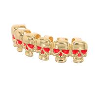 Beavorty Gold Teeth Grills Skull Design Single Mouth Fang Cap Comfortable Fit Halloween Hip Hop Fake Teeth Caps for Men Punk Cosplay Accessory