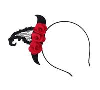 Beavorty Halloween Rose Flower Headbands Witch Hat Skull Lace Gothic Lolita Devil Floral Horns Hair Hoop Clasp Cloth Headband Party Supplies Black