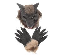 Beavorty Halloween Scary Wolf Head Mask and Gloves Latex Werewolf Costume Props for Adults Dark Grey Roleplay Accessories for Party and Cosplay