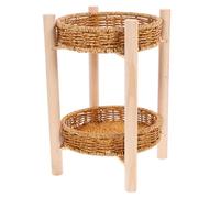 Beavorty Handcrafted Imitation Rattan Double-Layer Fruit Basket with Wooden Frame, Small Two-Tier Desktop Snack Holder and Bread Serving Tray for Home and Living Room Storage