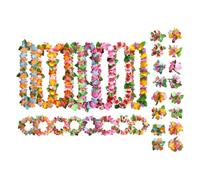 Beavorty Hawaiian Leis Kit 32pcs Set with 8 Colorful Flower Necklaces, Headbands, and Wristbands for Hawaii Party Decorations and Tropical Luau Accessories
