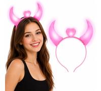 Beavorty LED Light Up Devil Horns Headband, Pink Flashing Glowing Horn Headpiece for Halloween Costume Party, Neon Glow in the Dark Hair Accessory for Kids & Adults