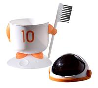 Beavorty Mini Astronaut Trash Bin with Lid and Brush, Creative Cartoon Desktop Trash Can for Office and Home, Orange Space-themed Small Countertop Wastebasket for Desk Use