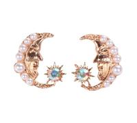 Beavorty Moon Face Pearl Earrings for Women Creative Metal Ear Studs Golden Finish Lightweight Hypoallergenic for Daily Wear Special Occasions