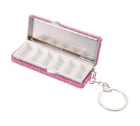 Beavorty Portable Pink Aluminum Alloy Pill Organizer Box with 6 Compartments and Rhinestone Bling Design, Lightweight Compact Keychain for Efficient Classification and Quick Access,
