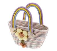 Beavorty Rainbow Hand Woven Straw Beach Bag for Women Stylish Crochet Tote with Dual Carrying Modes Versatile Summer Shoulder Handbag for Vacation Shopping and Everyday Use