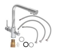 Beavorty Rotatable Two Handle Kitchen Sink Faucet with Dual Spray Heads and Stainless Steel Copper Construction, Sleek Silver Finish for Convenient Rv Use and Modern Utility Sink